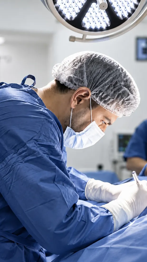 Cirujano plástico de Munay Esthetic durante un procedimiento en quirófano